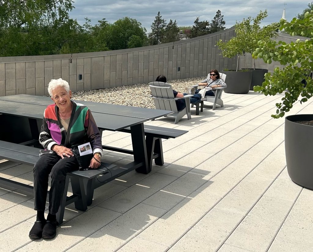 place to picnic on the top of the library at Smith College May 2023