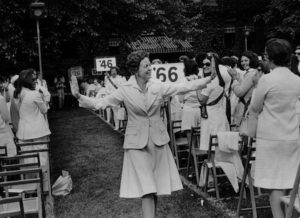 President Conway greets Smith College alumnae, 1976