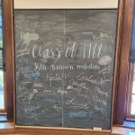 chalkboard showing the words Class of 1988 and various class members signatures